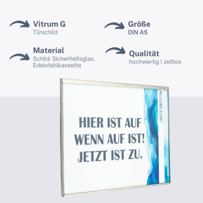 Tuerschild Vitrum G aus Glas und Edelstahl DIN A5